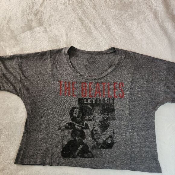 The Beatles Heathered Gray Crop Tee With Graphics Let It Be Size Medium - Picture 1 of 7